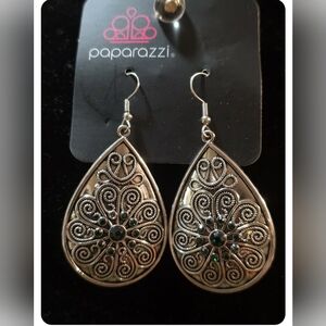 Banquet Glow, Silver and Green Teardrop Earrings